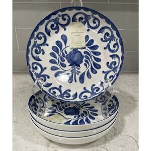 Set 4 BLUE ROSE SCROLL 8.5” Salad Pasta Dinner Bowls ARTISAN DE LUXE Melamine